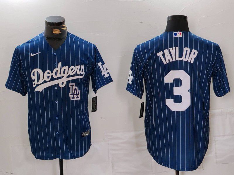 Men Los Angeles Dodgers #3 Taylor Blue Stripe Game 2024 Nike MLB Jersey style 5